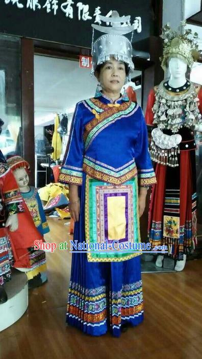 Traditional Chinese Shui Nationality Dancing Costume and Accessories, Shuizu Female Folk Dance Ethnic Pleated Skirt, Chinese Water Minority Nationality Embroidery Costume Set for Women