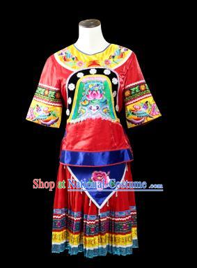 Traditional Chinese Miao Nationality Dancing Costume, Hmong Female Folk Dance Ethnic Pleated Skirt, Chinese Minority Nationality Embroidery Costume for Women