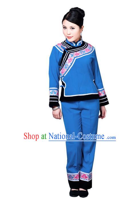 Traditional Chinese Miao Nationality Dancing Costume, Hmong Female Folk Dance Ethnic Dress, Chinese Tujia Minority Nationality Embroidery Costume for Women