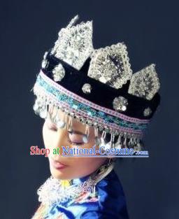 Traditional Chinese Miao Nationality Phoenix Silver Headwear, Hmong Female Folk Wedding Hat, Ethnic Accessories Crown, Chinese Minority Nationality Jewelry Accessories Hairpins for Women