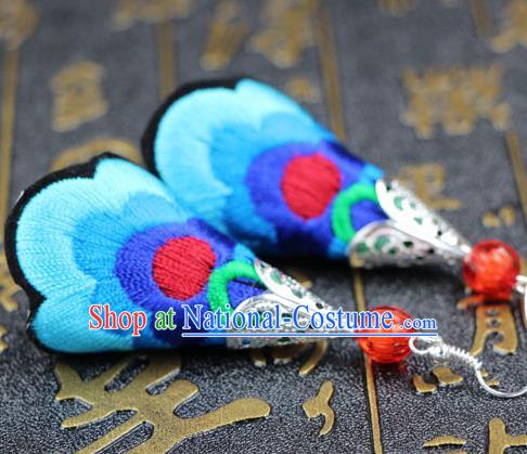 Traditional Chinese Miao Nationality Earrings, Hmong Female Folk Wedding Embroidery Earrings, Chinese Minority Nationality Jewelry Accessories for Women