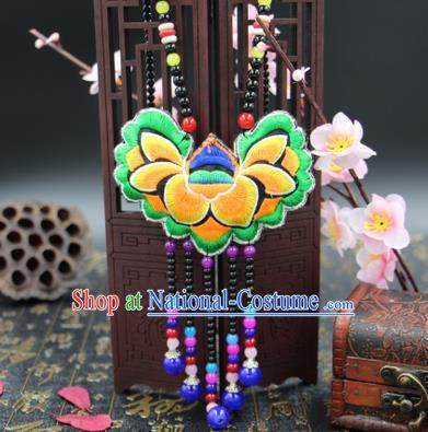 Traditional Chinese Miao Nationality Necklace, Hmong Folk Wedding Embroidery Sweater Chain, Chinese Minority Nationality Jewelry Accessories for Women