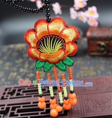 Traditional Chinese Miao Nationality Necklace, Hmong Folk Wedding Embroidery Sweater Chain, Chinese Minority Nationality Jewelry Accessories for Women