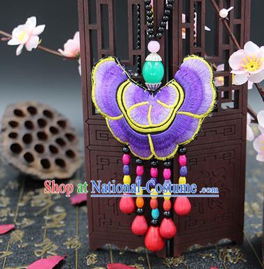 Traditional Chinese Miao Nationality Necklace, Hmong Folk Wedding Embroidery Sweater Chain, Chinese Minority Nationality Jewelry Accessories for Women