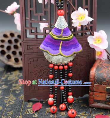 Traditional Chinese Miao Nationality Necklace, Hmong Folk Wedding Embroidery Sweater Chain, Chinese Minority Nationality Jewelry Accessories for Women