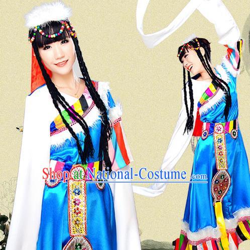 Traditional Chinese Mongol Nationality Dancing Costume, Mongolian Female Folk Dance Ethnic Dress, Chinese Minority Mongols Nationality Embroidery Costume for Women