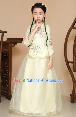 Chinese Traditional Dress for Children Girl Kid Min Guo Clothes Ancient Chinese Costume Stage Show Yellow