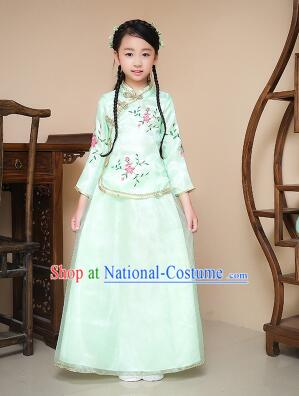 Chinese Traditional Dress for Children Girl Kid Min Guo Clothes Ancient Chinese Costume Stage Show Green