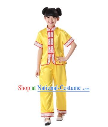 Chinese Traditional Wu Shu Clothes For Children Boys Girls Teenager Kung Fu Dress Tai Chi Tai Ji Chuan Martial Arts Uniform Complete Set Yellow