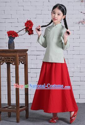 Chinese Traditional Dress for Girls Wu Si Period Student Dress Kid Children Min Guo Clothes Ancient Chinese Costume Stage Show Pink Top Green Skirt