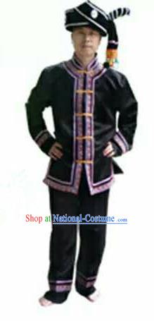 Traditional Chinese Miao Nationality Dancing Costume, Hmong Male Folk Dance Ethnic Dress, Chinese Minority Tujia Nationality Embroidery Costume Set for Men