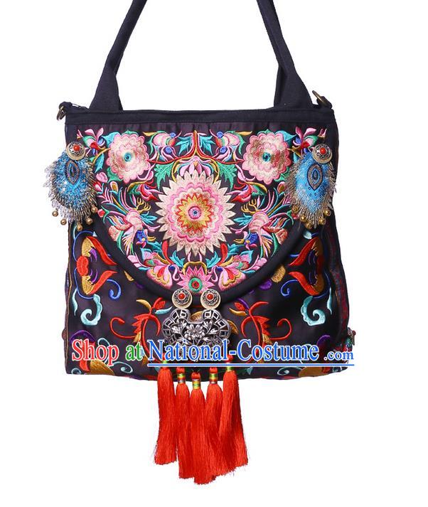 Traditional Chinese Miao Nationality Jewelry Accessories Bags, Hmong Ethnic Accessories Embroidery Shoulder Handbags for Women