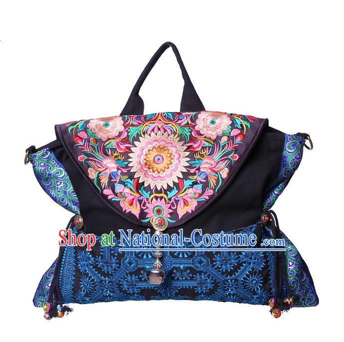 Traditional Chinese Miao Nationality Jewelry Accessories Bags, Hmong Ethnic Accessories Embroidery Shoulder Handbags for Women