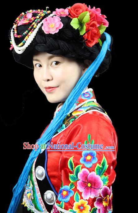 Traditional Chinese Naxi Nationality Jewelry Accessories Hats, Hmong Ethnic Accessories Embroidery Headwear Hat for Women