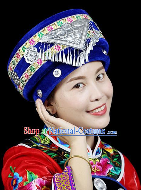 Traditional Chinese Miao Nationality Jewelry Accessories Hats, Hmong Ethnic Accessories, Chinese Minority Tujia Nationality Embroidery Headwear Hat for Women