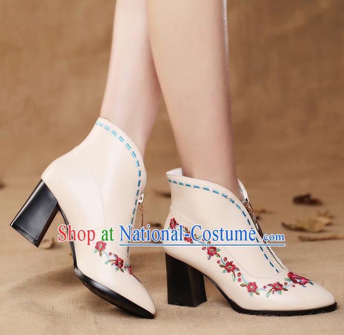 Traditional Chinese Folk Dance Shoes, China Female Embroidered Shoes, Chinese Minority Nationality Embroidery Ankle Boots for Women