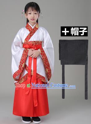 Traditional Chinese Dress Girls Han Fu Han Dynasty Clothes RuQun Children Kid Stage Show Ceremonial Costumes White