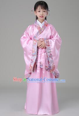 Traditional Chinese Dress Girls Han Fu Han Dynasty Clothes RuQun Children Kid Stage Show Ceremonial Costumes Pink