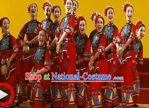 Traditional Chinese She Nationality Dancing Costume, Shezu Female Folk Dance Ethnic Dress, Chinese Minority Nationality Embroidery Costume for Women