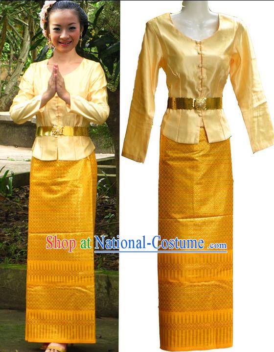 Traditional Asian Thai Dance Costume Complete Set, Chinese Dai Nationality Clothing for Women