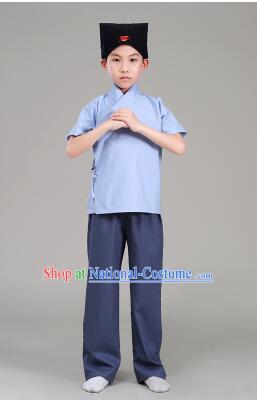 Han Fu For Children Chinese Traditional Dress Short Sleeves Stage Show Ceremonial Costumes Blue