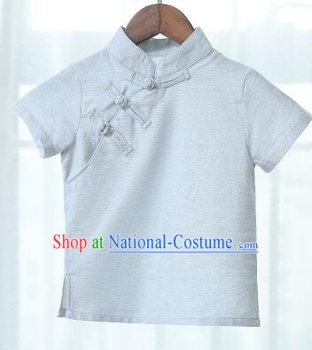 Chinese Style Shirt Min Guo Student Dress Girl Female Kids Show Costume Stage Clothes Light Blue