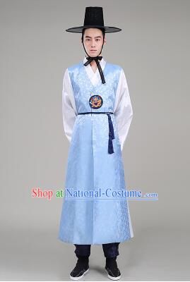 Korean Traditional Formal Dress for Men Clothes Traditional Korean Costumes Full Dress Formal Attire Ceremonial Dress Court Dark Blue