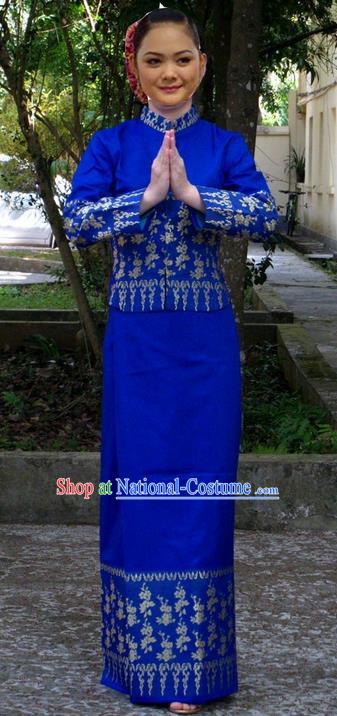 Traditional Asian Thai Dance Costume Complete Set, Thai Silk Nationality Clothing for Women