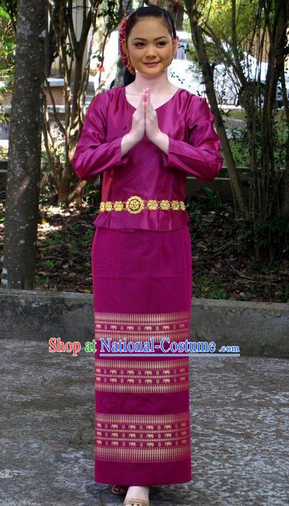 Traditional Asian Thai Costume Complete Set, Thai Top Grade Silk Fabrics Suit for Women