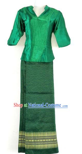 Traditional Asian Thai Costume Complete Set, Thai Waitress Silk Fabrics Suit for Women