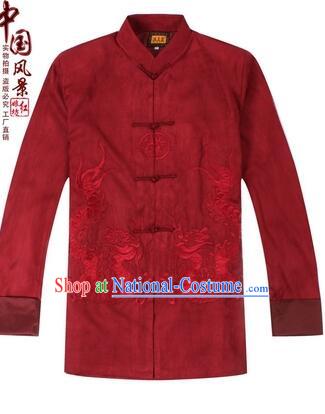 Tang Suit for Men Coat Long Sleeves Chinese Style Dress Traditional Top Chinese Loong Embroidery Ceremonial Full Clothes Red