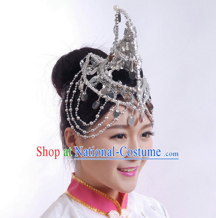 Traditional Chinese Yangge Hair Accessories, Fan Dancing Headwear, Folk Dance Yangko Headdress, China National Minority Dancing Stage Accessories