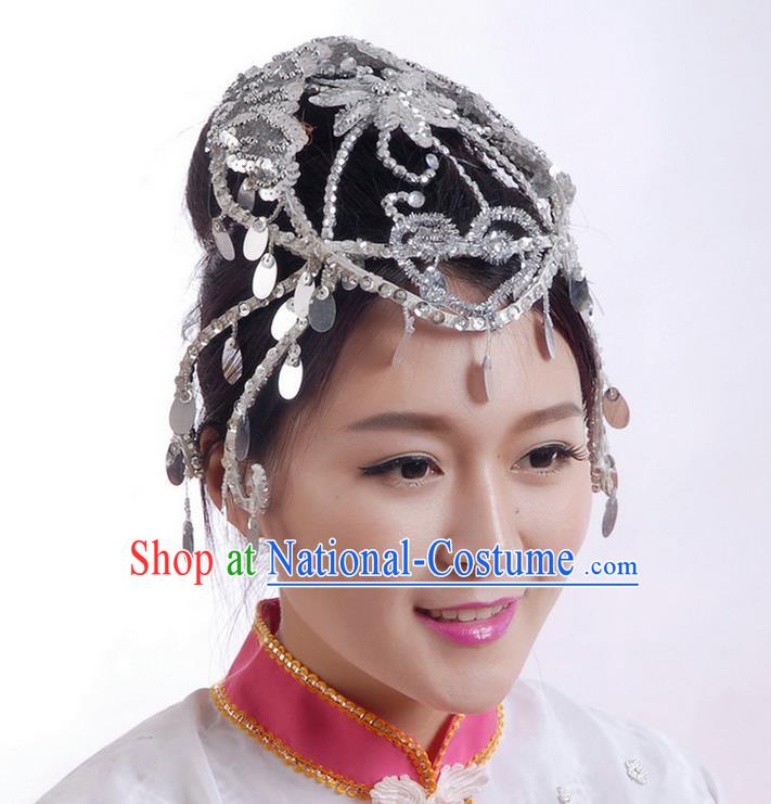 Traditional Chinese Yangge Hair Accessories, Fan Dancing Headwear, Folk Dance Yangko Headdress, China National Minority Dancing Stage Accessories