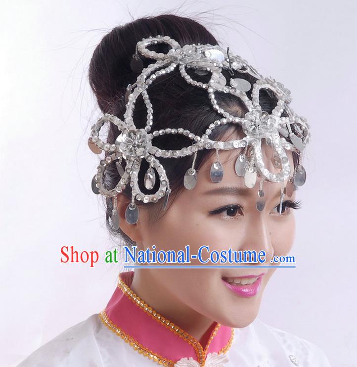 Traditional Chinese Yangge Hair Accessories, Fan Dancing Headwear, Folk Dance Yangko Headdress, China National Minority Dancing Stage Accessories