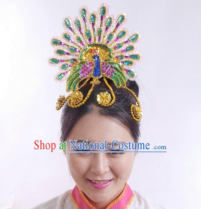 Traditional Chinese Yangge Hair Accessories, Fan Dancing Headwear, Folk Dance Yangko Headdress, China National Minority Dancing Stage Accessories