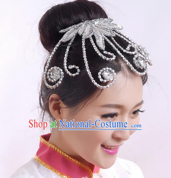 Traditional Chinese Yangge Hair Accessories, Fan Dancing Headwear, Folk Dance Yangko Headdress, China National Minority Dancing Stage Accessories