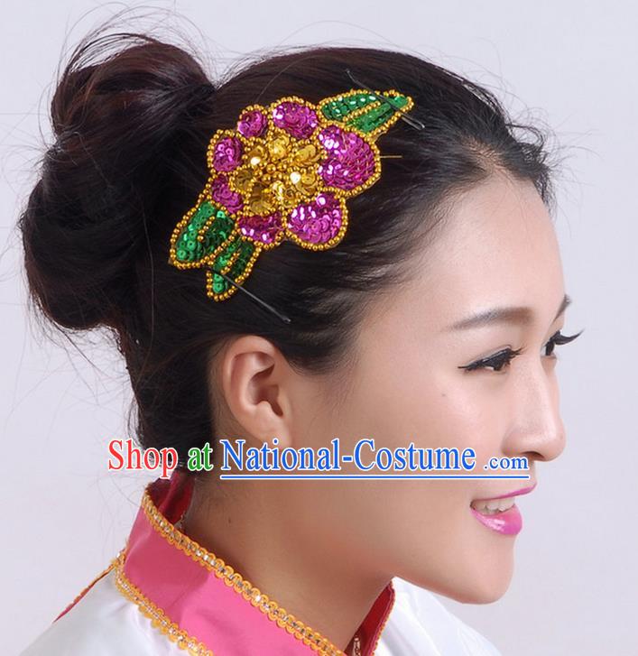 Traditional Chinese Yangge Hair Accessories, Fan Dancing Headwear, Folk Dance Yangko Peacock Dance Headdress, Stage Accessories Minimum Purchase 10