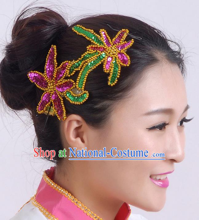 Traditional Chinese Yangge Hair Accessories, Fan Dancing Headwear, Folk Dance Yangko Peacock Dance Headdress, Stage Accessories Minimum Purchase 10