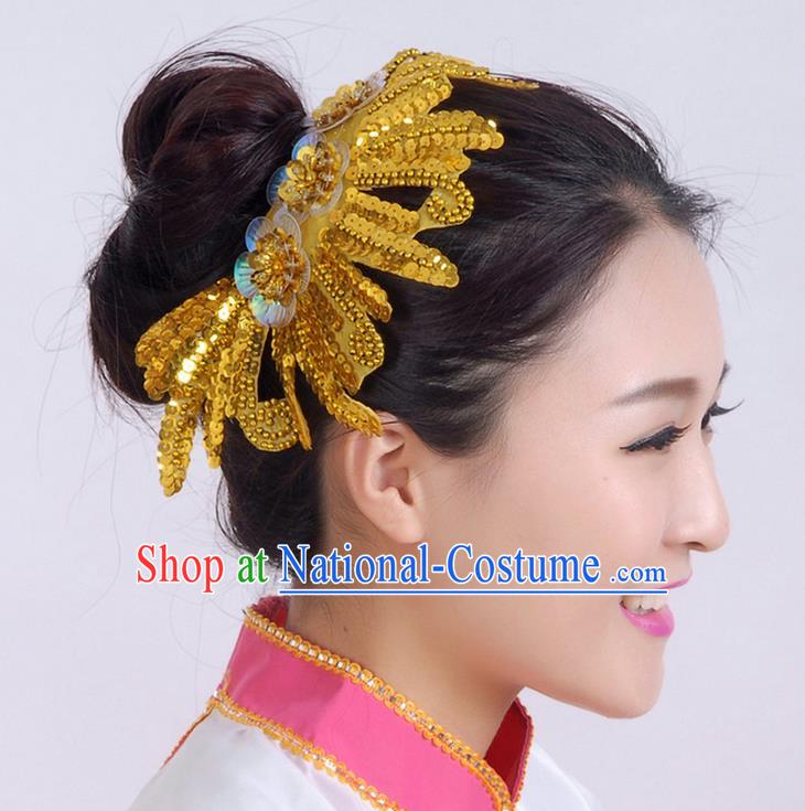 Traditional Chinese Yangge Hair Accessories, Fan Dancing Headwear, Folk Dance Yangko Peacock Dance Headdress, Stage Accessories Minimum Purchase 10