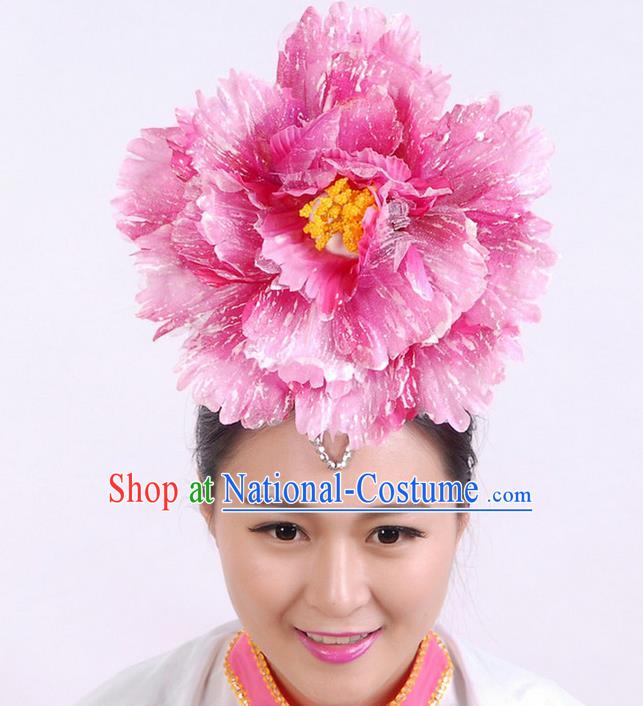 Traditional Chinese Yangge Hair Accessories, Fan Dancing Headwear, Folk Dance Yangko Headdress, China National Minority Peacock Dancing Stage Accessories