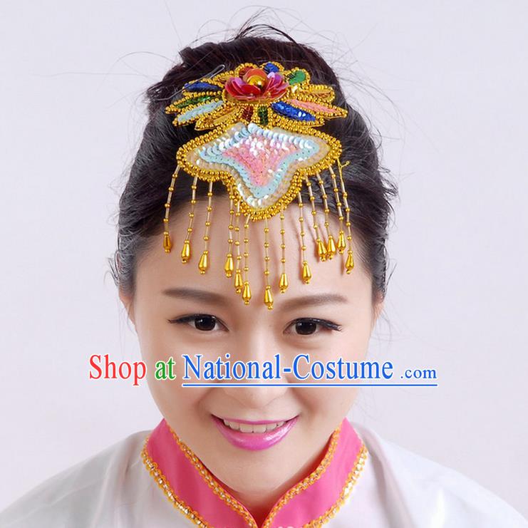 Traditional Chinese Yangge Hair Accessories, Fan Dancing Headwear, Folk Dance Yangko Peacock Dance Headdress, Stage Accessories Minimum Purchase 10