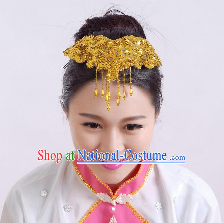 Traditional Chinese Yangge Hair Accessories, Fan Dancing Headwear, Folk Dance Yangko Peacock Dance Headdress, Stage Accessories Minimum Purchase 10