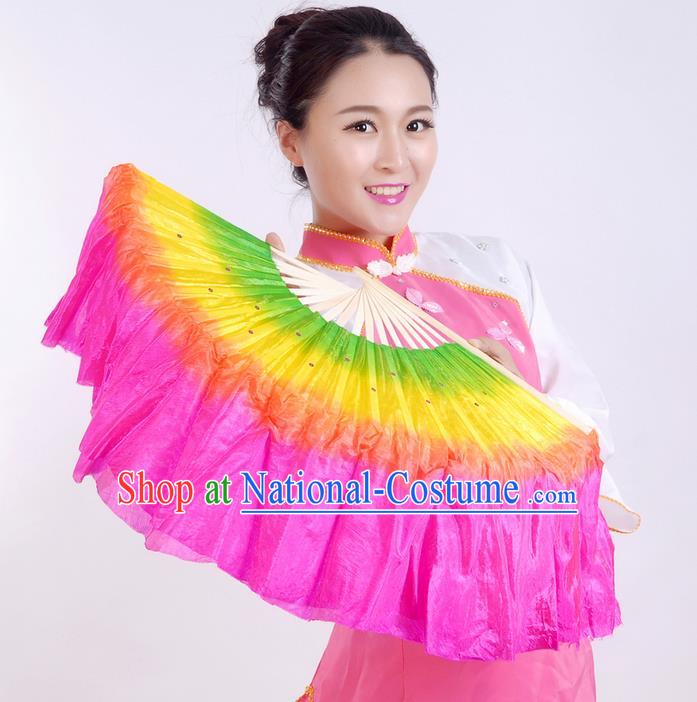 Traditional Chinese Yangge Fans, Silk Traditional Chinese Fans Oriental Fan Folk Dance Dance Ribbons Cultural Dances Hand Fan Minimum Purchase 10