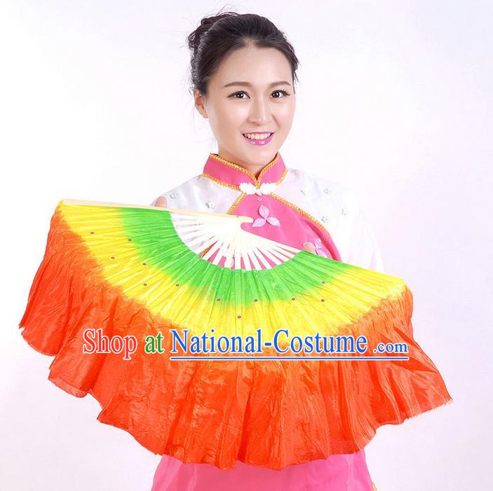 Traditional Chinese Yangge Fans, Silk Traditional Chinese Fans Oriental Fan Folk Dance Dance Ribbons Cultural Dances Hand Fan Minimum Purchase 10