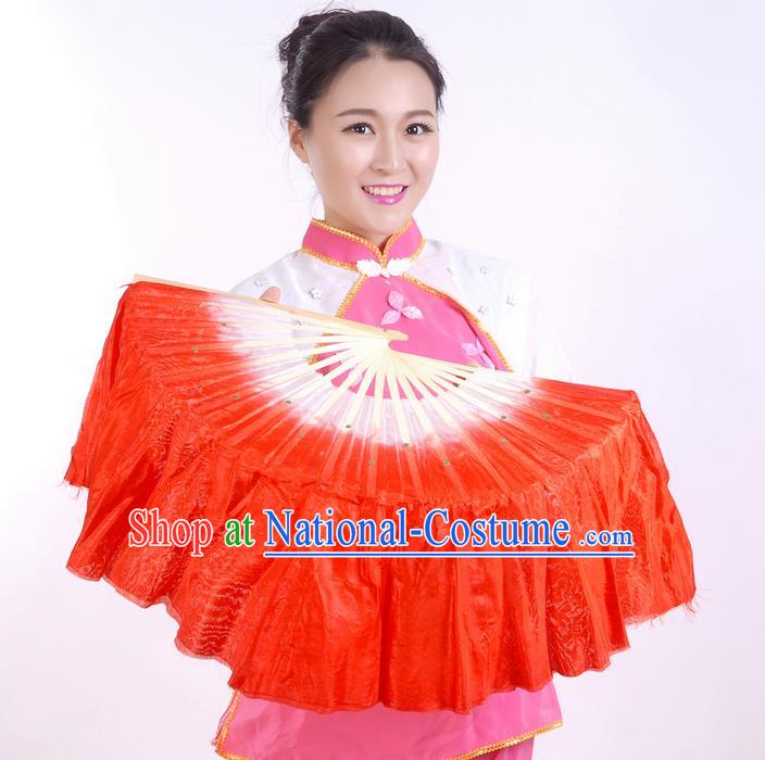 Traditional Chinese Yangge Fans, Silk Traditional Chinese Fans Oriental Fan Folk Dance Dance Ribbons Cultural Dances Hand Fan Minimum Purchase 10