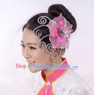 Traditional Chinese Yangge Hair Accessories, Fan Dancing Headwear, Folk Dance Yangko Peacock Dance Headdress, Stage Accessories