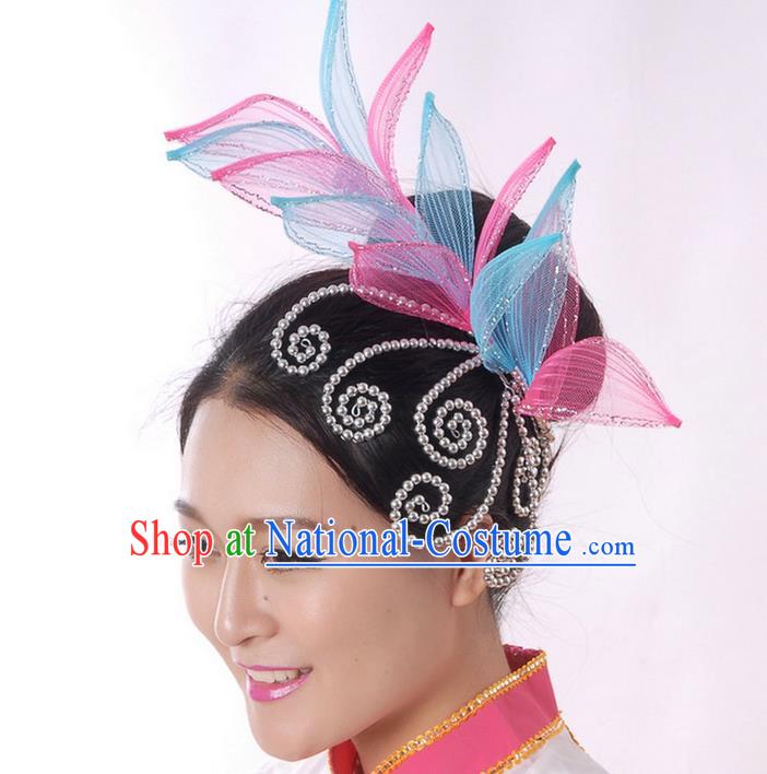 Traditional Chinese Yangge Hair Accessories, Fan Dancing Headwear, Folk Dance Yangko Peacock Dance Headdress, Stage Accessories