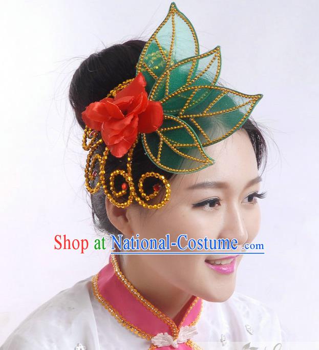 Traditional Chinese Yangge Hair Accessories, Fan Dancing Headwear, Folk Dance Yangko Peacock Dance Headdress, Stage Accessories