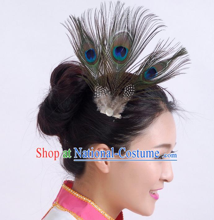 Traditional Chinese Yangge Hair Accessories, Fan Dancing Headwear, Folk Dance Yangko Peacock Dance Headdress, Stage Accessories