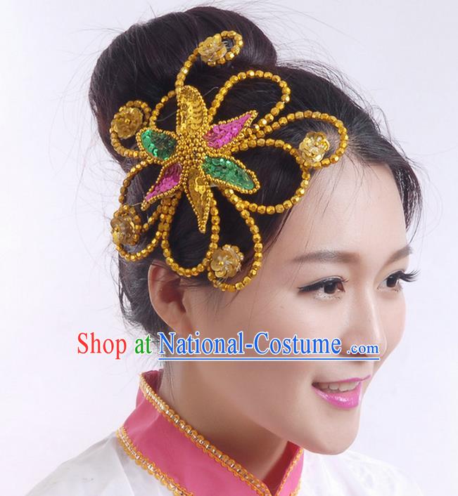 Traditional Chinese Yangge Hair Accessories, Fan Dancing Headwear, Folk Dance Yangko Peacock Dance Headdress, Stage Accessories